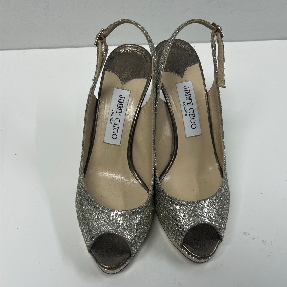 Jimmy Choo Glittering Silver Slingback Heels